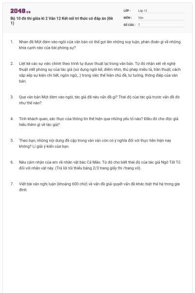Bộ 10 đề thi giữa kì 2 Văn 12 Kết nối tri thức có đáp án (Đề 1)