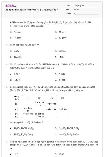 Bộ đề thi thử Hóa học cực hay có lời giải chi tiết(Đề số 3)