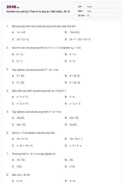 Đề kiểm tra cuối kỳ 2 Toán 8 có đáp án ( Mới nhất)_ đề 18
