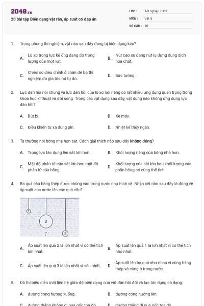 20 bài tập Biến dạng vật rắn, áp suất có đáp án