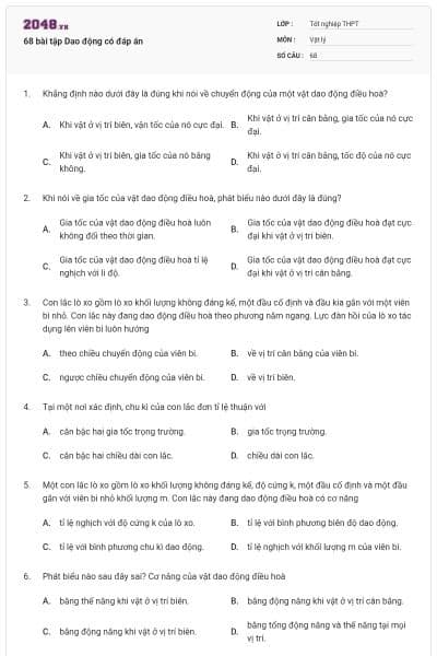 68 bài tập Dao động có đáp án