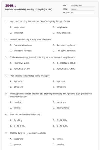 Bộ đề ôn luyện Hóa Học cực hay có lời giải (Đề số 8)