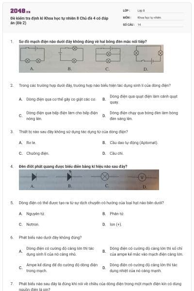 Đề kiểm tra định kì Khoa học tự nhiên 8 Chủ đề 4 có đáp án (Đề 2)