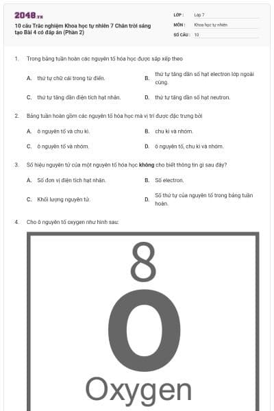 10 câu Trắc nghiệm Khoa học tự nhiên 7 Chân trời sáng tạo Bài 4 có đáp án (Phần 2)