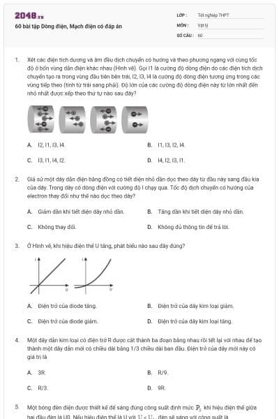 60 bài tập Dòng điện, Mạch điện có đáp án