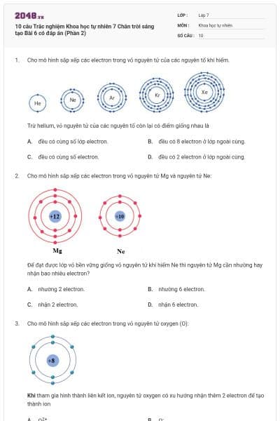 10 câu Trắc nghiệm Khoa học tự nhiên 7 Chân trời sáng tạo Bài 6 có đáp án (Phần 2)