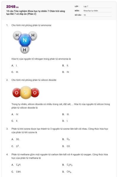 10 câu Trắc nghiệm Khoa học tự nhiên 7 Chân trời sáng tạo Bài 7 có đáp án (Phần 2)