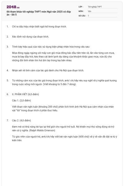 Đề tham khảo tốt nghiệp THPT môn Ngữ văn 2025 có đáp án - Đề 5