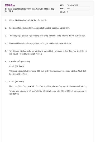 Đề tham khảo tốt nghiệp THPT môn Ngữ văn 2025 có đáp án - Đề 6