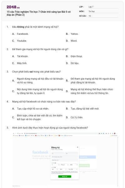 15 câu Trắc nghiệm Tin học 7 Chân trời sáng tạo Bài 5 có đáp án (Phần 2)