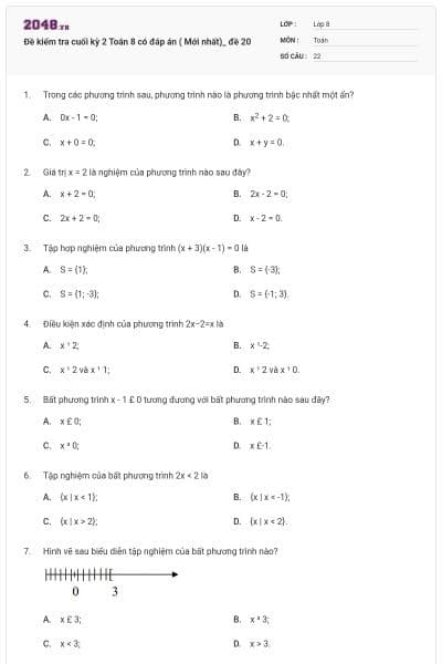 Đề kiểm tra cuối kỳ 2 Toán 8 có đáp án ( Mới nhất)_ đề  20