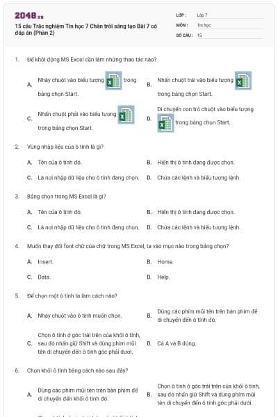 15 câu Trắc nghiệm Tin học 7 Chân trời sáng tạo Bài 7 có đáp án (Phần 2)