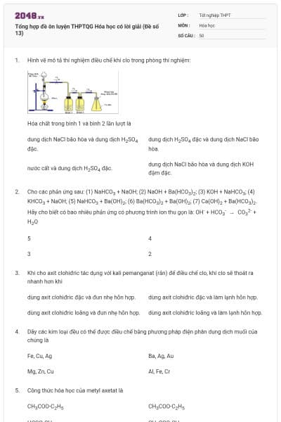 Tổng hợp đề ôn luyện THPTQG Hóa học có lời giải (Đề số 13)