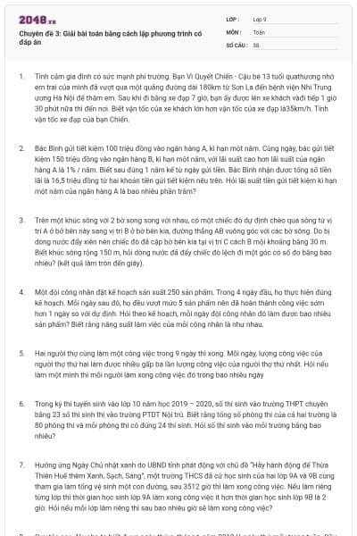 Chuyên đề 3: Giải bài toán bằng cách lập phương trình có đáp án