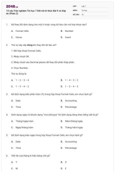 15 câu Trắc nghiệm Tin học 7 Kết nối tri thức Bài 9 có đáp án (Phần 2)