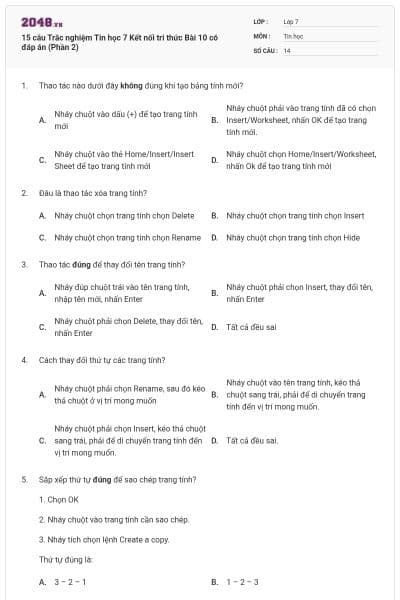 15 câu Trắc nghiệm Tin học 7 Kết nối tri thức Bài 10 có đáp án (Phần 2)