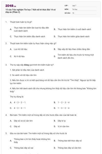 15 câu Trắc nghiệm Tin học 7 Kết nối tri thức Bài 14 có đáp án (Phần 2)