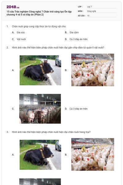 15 câu Trắc nghiệm Công nghệ 7 Chân trời sáng tạo Ôn tập chương 4 và 5 có đáp án (Phần 2)