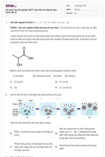 Đề minh họa tốt nghiệp THPT môn Hóa có đáp án năm 2025 (Đề 2)