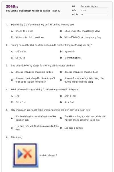 500 Câu hỏi trắc nghiệm Access có đáp án - Phần 17