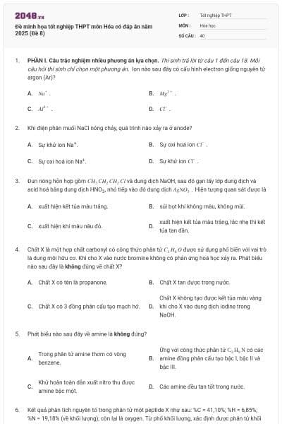 Đề minh họa tốt nghiệp THPT môn Hóa có đáp án năm 2025 (Đề 8)