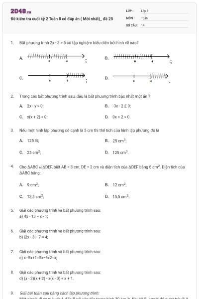 Đề kiểm tra cuối kỳ 2 Toán 8 có đáp án ( Mới nhất)_ đề  25