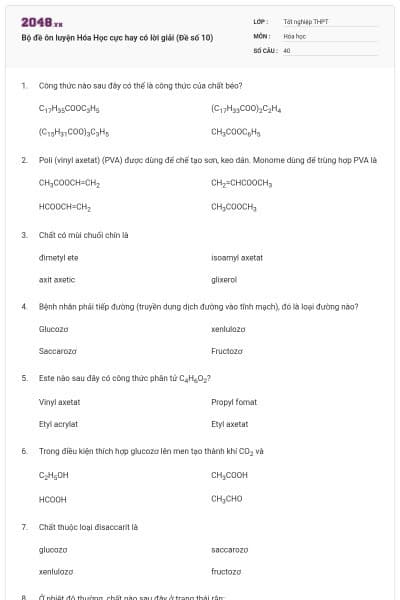 Bộ đề ôn luyện Hóa Học cực hay có lời giải (Đề số 10)