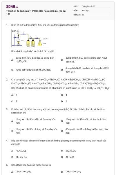 Tổng hợp đề ôn luyện THPTQG Hóa học có lời giải (Đề số 13)
