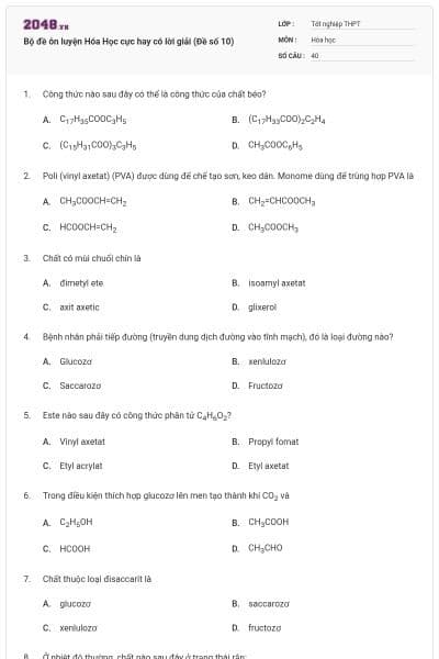 Bộ đề ôn luyện Hóa Học cực hay có lời giải (Đề số 10)