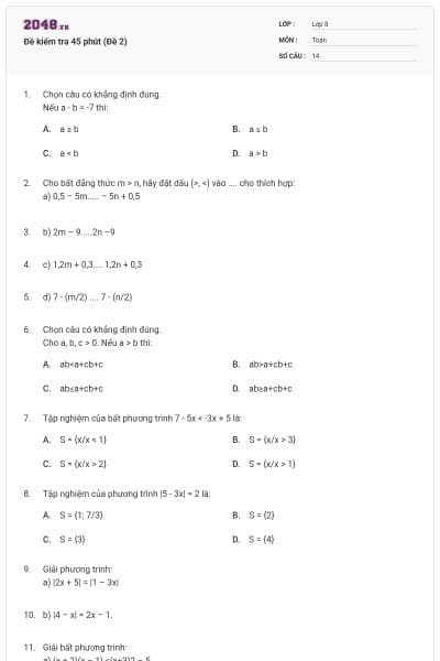 Đề kiểm tra 45 phút (Đề 2)