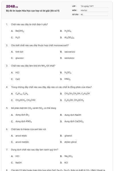 Bộ đề ôn luyện Hóa Học cực hay có lời giải (Đề số 9)