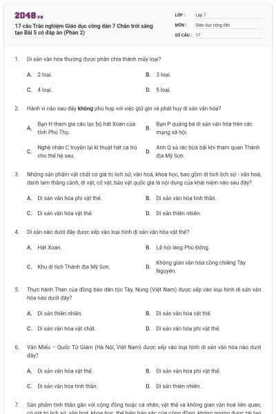17 câu Trắc nghiệm Giáo dục công dân 7 Chân trời sáng tạo Bài 5 có đáp án (Phần 2)