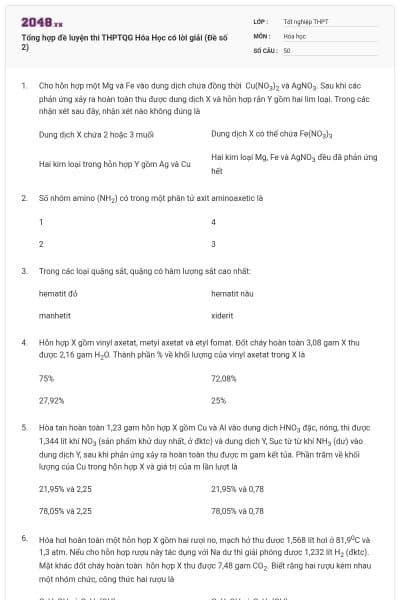 Tổng hợp đề luyện thi THPTQG Hóa Học có lời giải (Đề số 2)