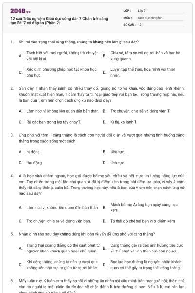 12 câu Trắc nghiệm Giáo dục công dân 7 Chân trời sáng tạo Bài 7 có đáp án (Phần 2)