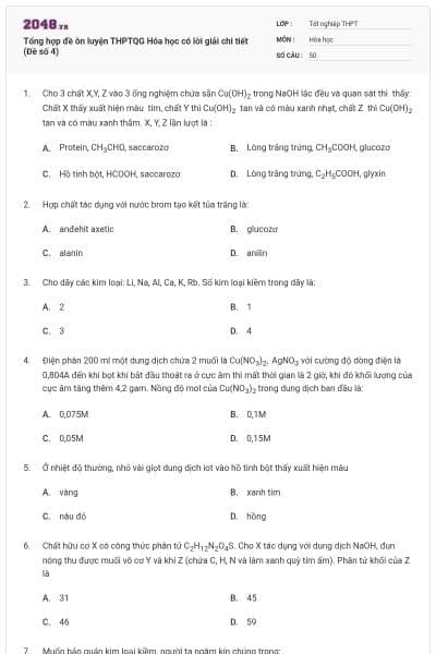 Tổng hợp đề ôn luyện THPTQG Hóa học có lời giải chi tiết (Đề số 4)