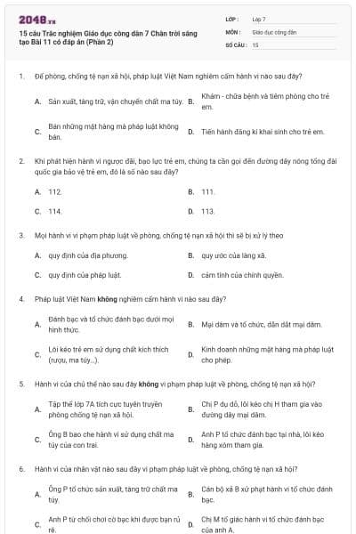 15 câu Trắc nghiệm Giáo dục công dân 7 Chân trời sáng tạo Bài 11 có đáp án (Phần 2)