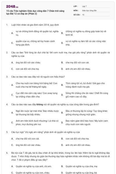 15 câu Trắc nghiệm Giáo dục công dân 7 Chân trời sáng tạo Bài 12 có đáp án (Phần 2)