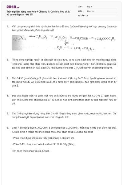 Trắc nghiệm tổng hợp Hóa 9 Chương 1: Các loại hợp chất vô cơ có đáp án - Đề 35