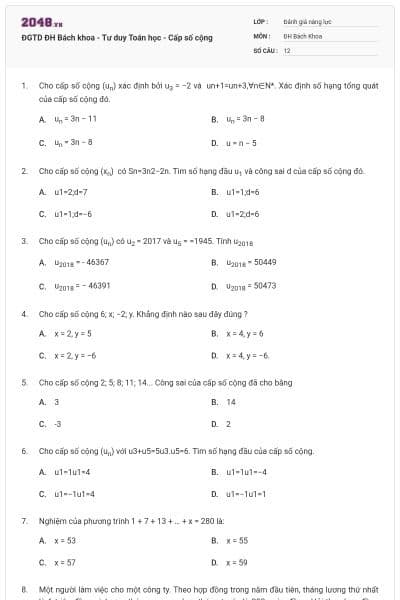 ĐGTD ĐH Bách khoa - Tư duy Toán học - Cấp số cộng