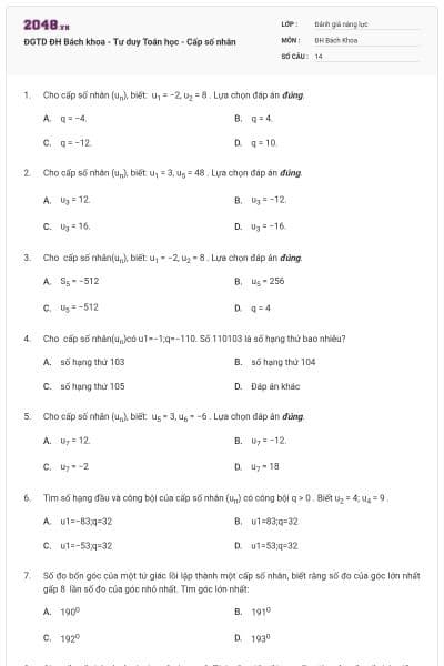 ĐGTD ĐH Bách khoa - Tư duy Toán học - Cấp số nhân