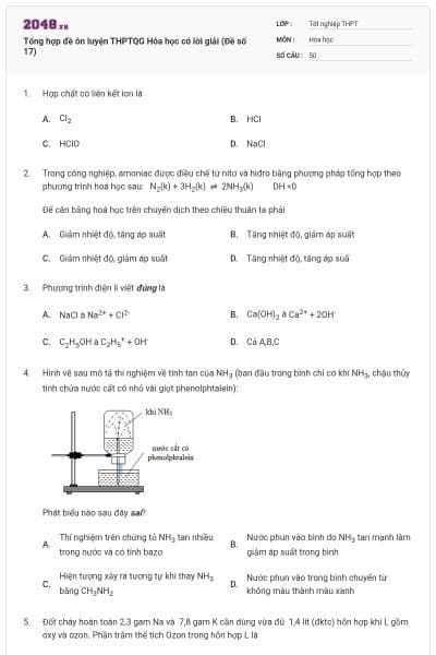 Tổng hợp đề ôn luyện THPTQG Hóa học có lời giải (Đề số 17)