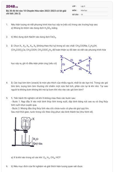 Bộ 30 đề thi vào 10 Chuyên Hóa năm 2022-2023 có lời giải chi tiết ( Đề 3)