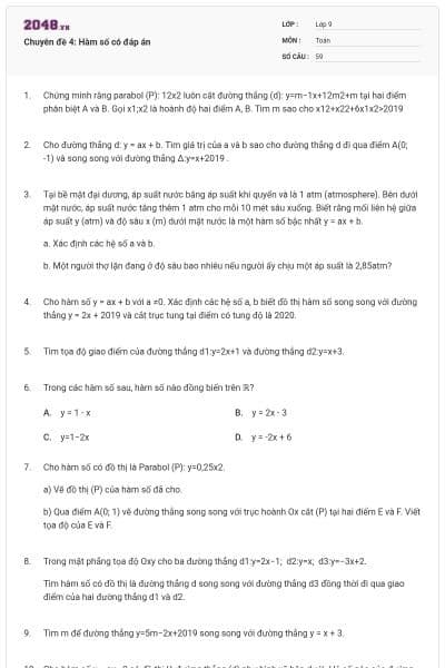 Chuyên đề 4: Hàm số có đáp án