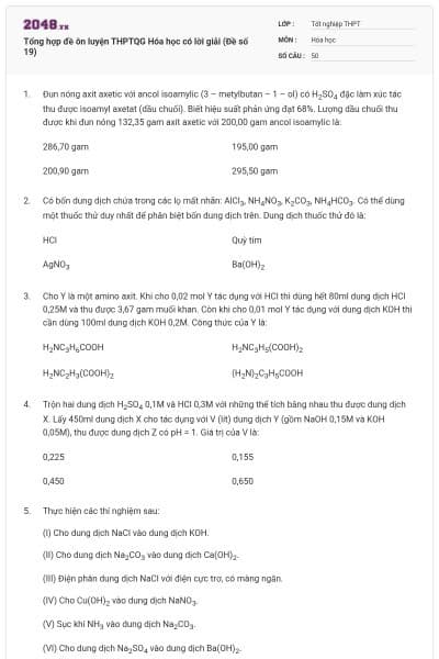 Tổng hợp đề ôn luyện THPTQG Hóa học có lời giải (Đề số 19)
