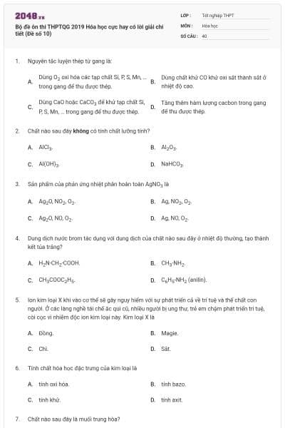 Bộ đề ôn thi THPTQG 2019 Hóa học cực hay có lời giải chi tiết (Đề số 10)