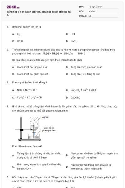 Tổng hợp đề ôn luyện THPTQG Hóa học có lời giải (Đề số 17)