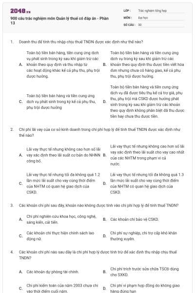 900 câu trắc nghiệm môn Quản lý thuế có đáp án - Phần 13
