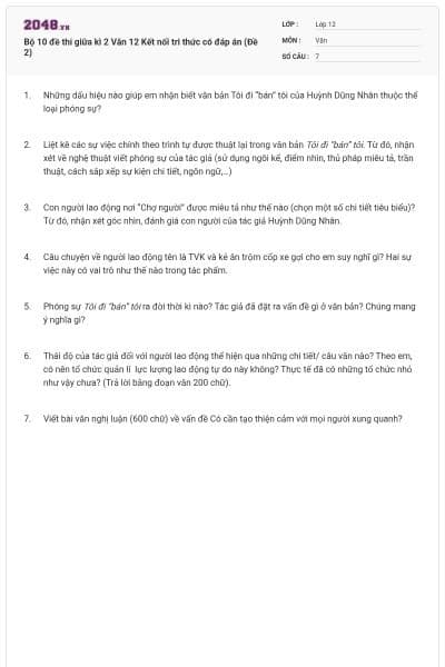 Bộ 10 đề thi giữa kì 2 Văn 12 Kết nối tri thức có đáp án (Đề 2)