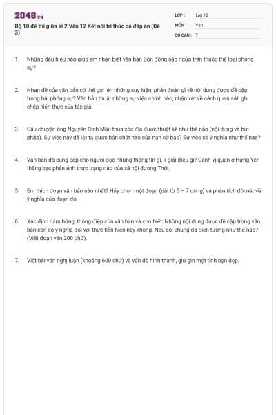 Bộ 10 đề thi giữa kì 2 Văn 12 Kết nối tri thức có đáp án (Đề 3)