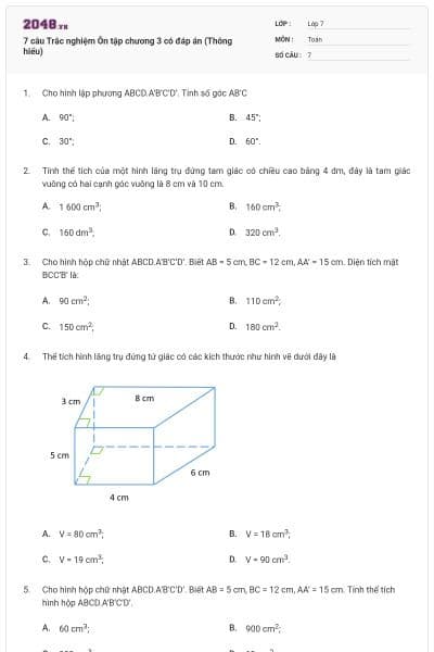 7 câu Trắc nghiệm Ôn tập chương 3 có đáp án (Thông hiểu)